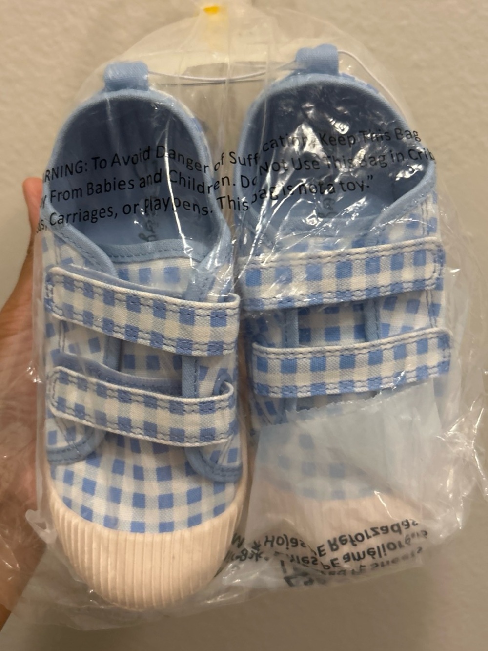 Cat & Jack Light Blue Gingham Canvas Walker Sneakers